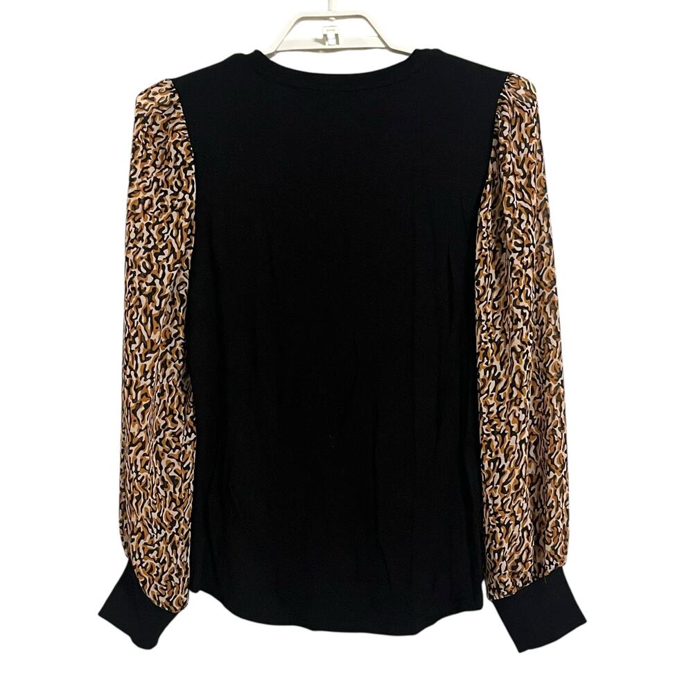 Tahari Leopard Print Sheer Long Sleeve Black Blouse - Picture 4 of 8